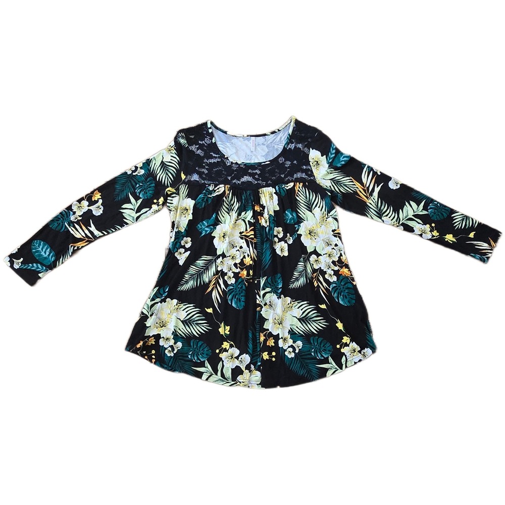 Bishuge Women's Long Sleeve Tropical Floral Lace Top Size L‎